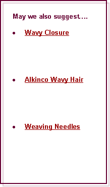 Text Box: May we also suggest.Wavy ClosureAlkinco Wavy HairWeaving Needles