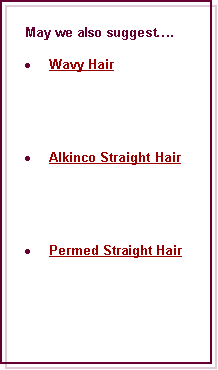 Text Box: May we also suggest.Wavy HairAlkinco Straight HairPermed Straight Hair